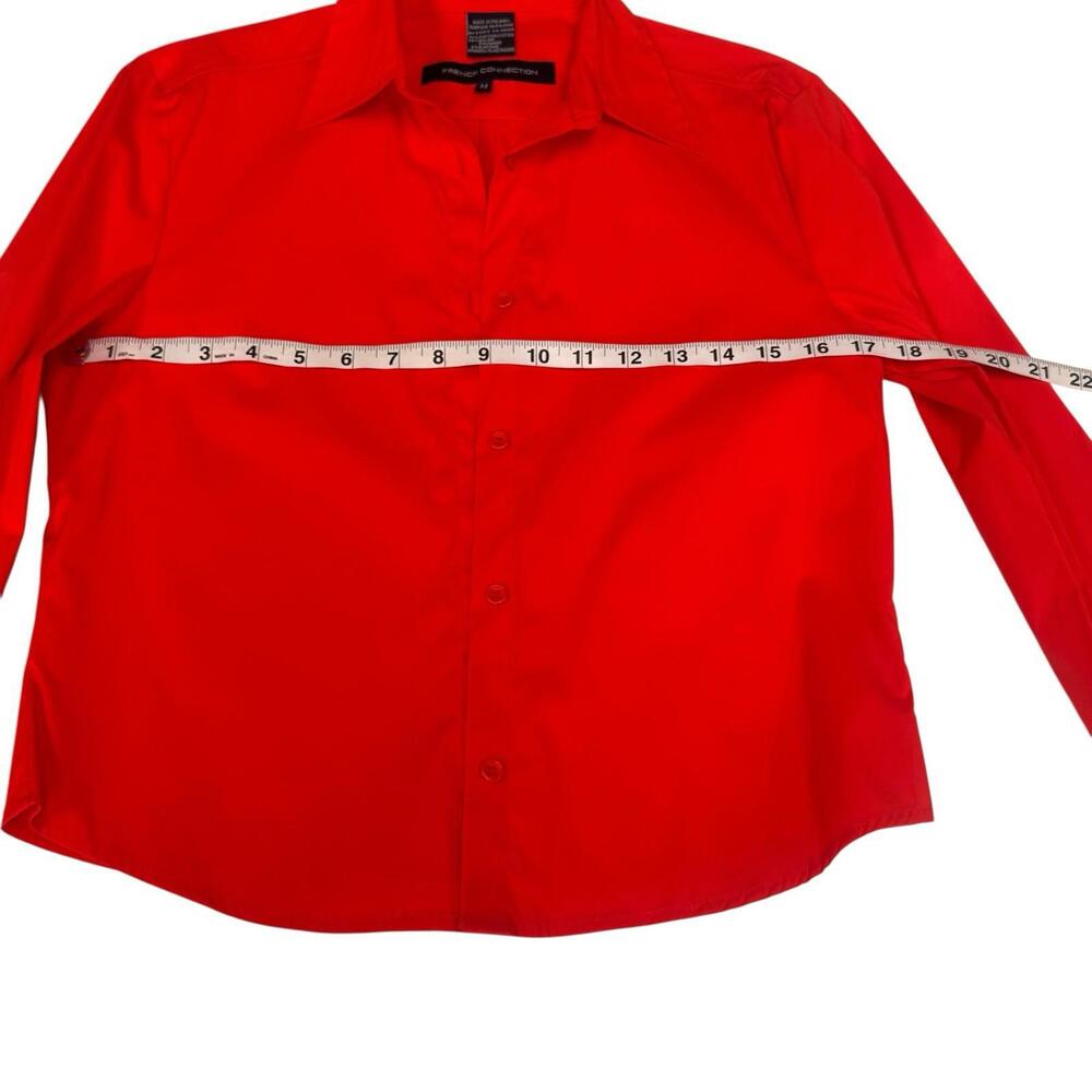 French Connection Red Button Down Blouse Womens M Fitted Stretch Office - Picture 4 of 6
